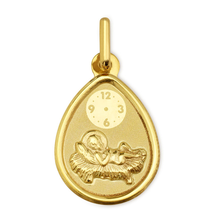 Medalla de bebé Niño Jesús con reloj oro 18 kilates -18_1901413