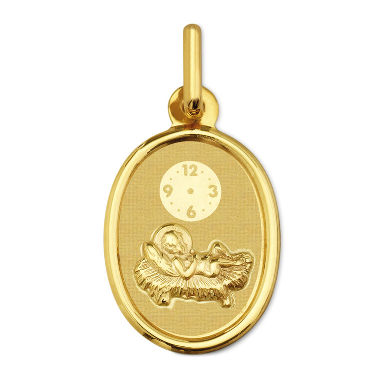 Medalla de bebé Niño Jesús con reloj oro 18 kilates -18_1902413