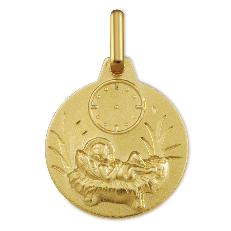 Medalla de bebé 14mm Niño Jesús con reloj oro 18 kilates - 18_1196413