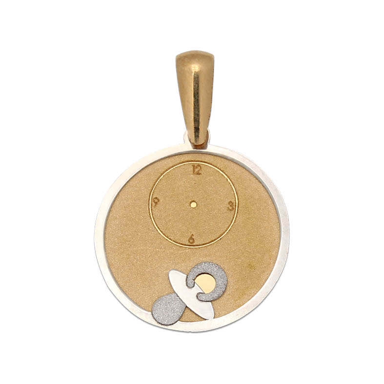 Medalla para bebés 15mm Chupete y reloj oro 18 kilates - Lucarelli M511 MEDALLA ORO 18KL CHUPETE Y RELOJ - 15MM