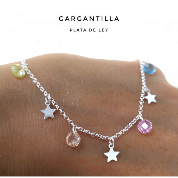 Gargantilla charms estrellas y colores plata 925