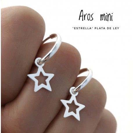 Pendientes de Aro mini con estrella calada Plata 925 - 33623